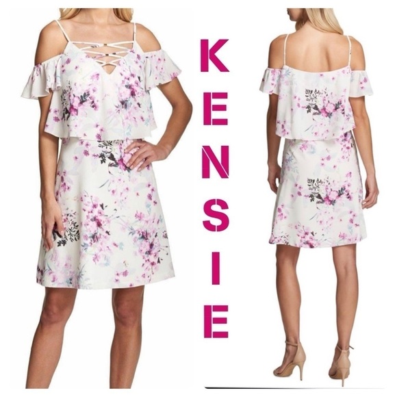 Kensie Cold Shoulder Floral Print Casual Dress - Picture 1 of 14